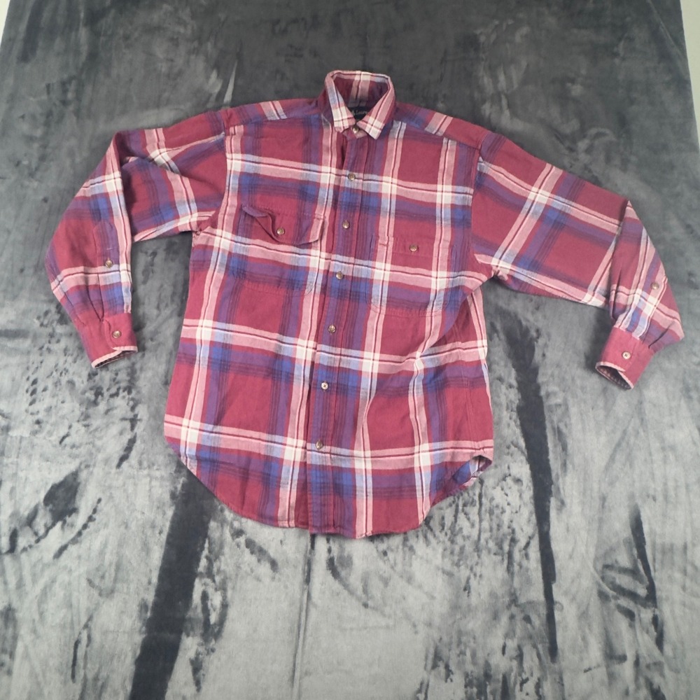 Ralph Lauren Button Down Shirt Womens 8 Burgundy Plaid Long Sleeve Made in Italy